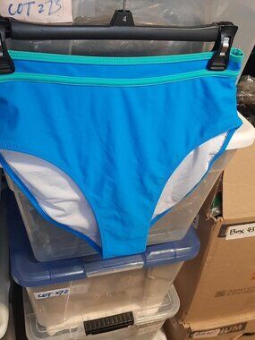 NEW ! Bikini One Pcs Bottom High Waist Double Light Blue Edge Waist On Blue SzM